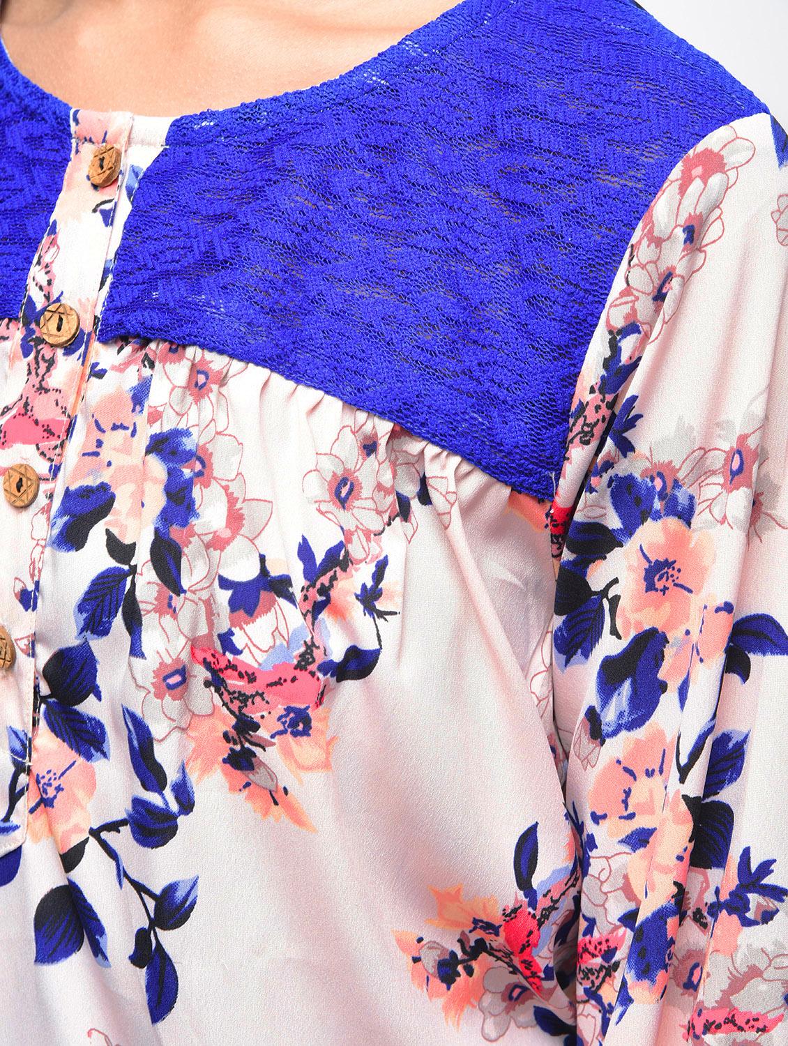 lace detail floral blouson top - 15936514 - Zoom Image - 6