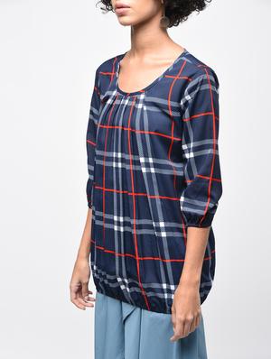 pleated neck checkered blouson top - 15936515 - Standard Image - 5