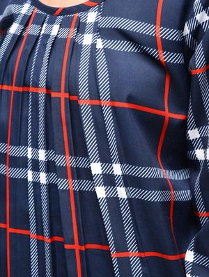 pleated neck checkered blouson top - 15936515 - Standard Image - 6