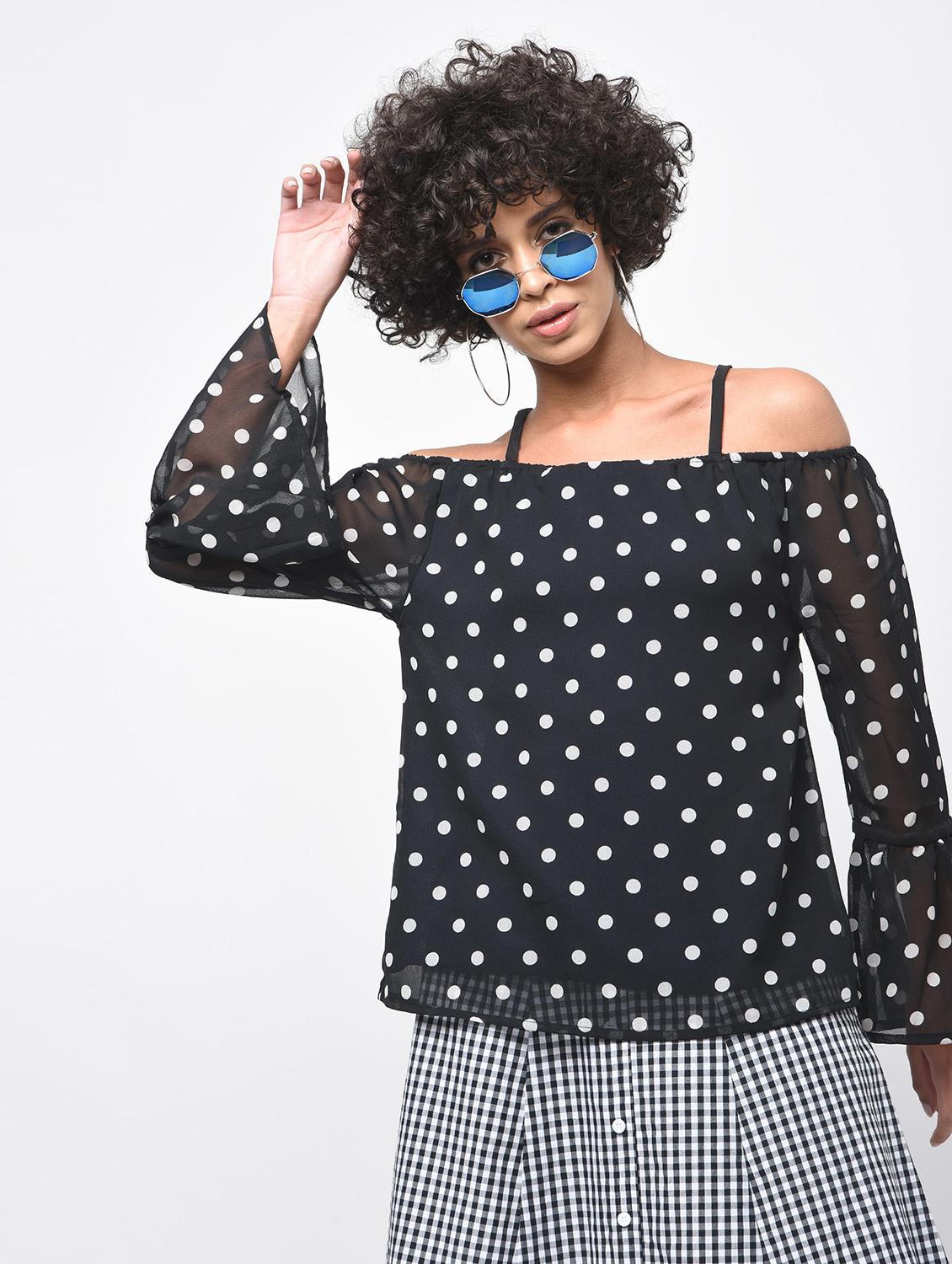 cold shoulder polka dots top - 15936516 - Zoom Image - 2