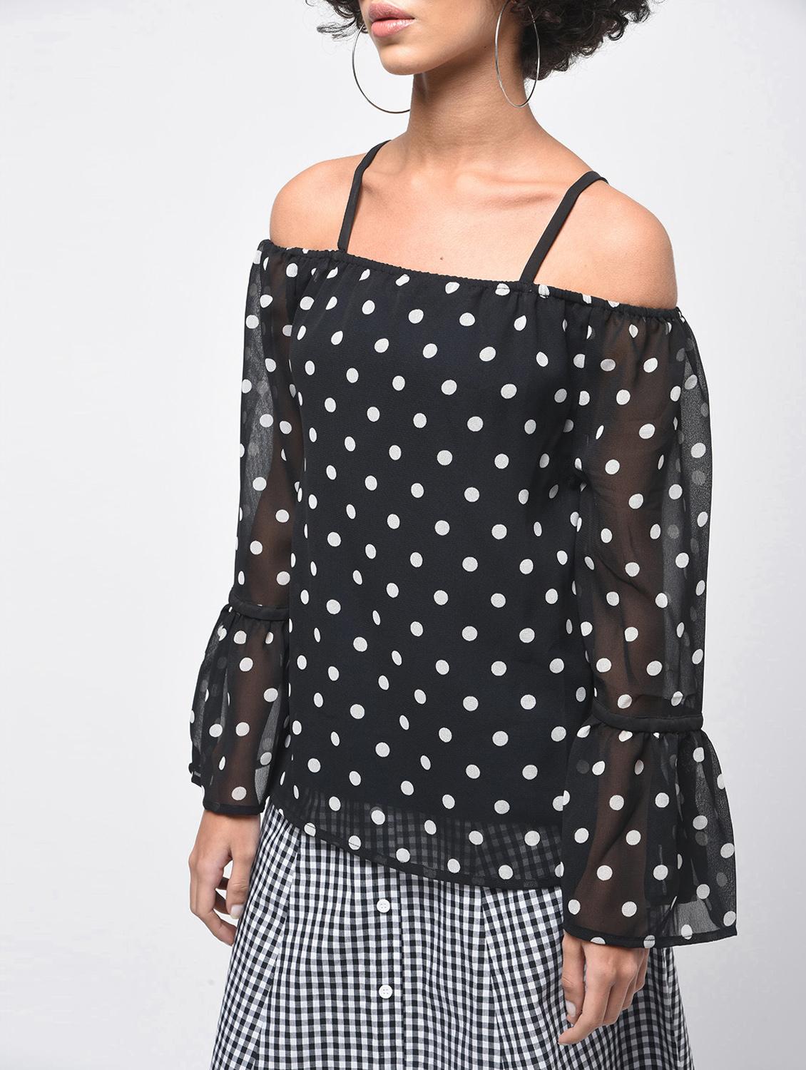 cold shoulder polka dots top - 15936516 - Zoom Image - 5