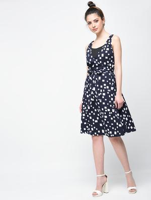 tie up waist geometric a-line dress - 15936518 - Standard Image - 2