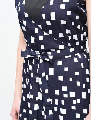 tie up waist geometric a-line dress - 15936518 - Standard Image - 6