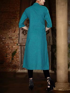 turquoise flared kurta - 15936640 - Standard Image - 3