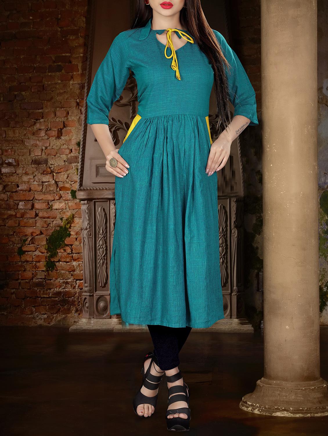 turquoise flared kurta - 15936640 - Zoom Image - 1