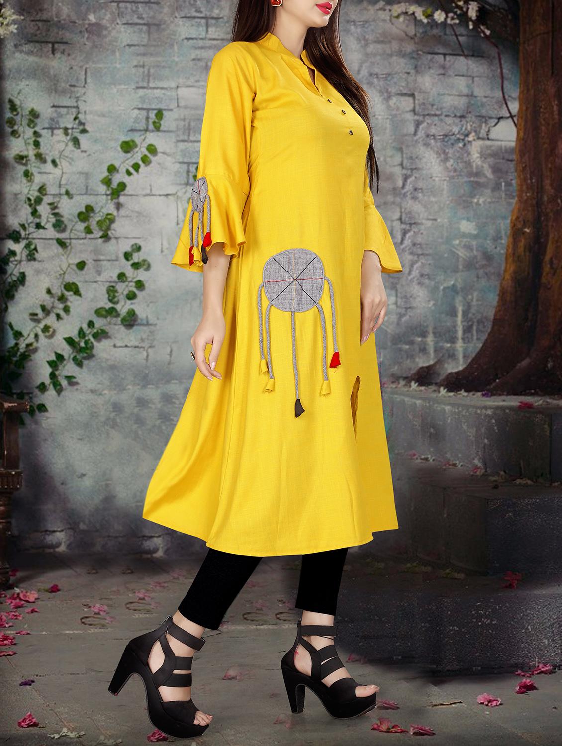 a-line bell sleeves kurta - 15936642 - Zoom Image - 2