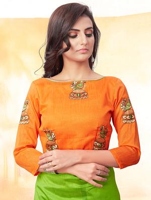 conversational parrot green embroidered saree with blouse - 15936725 - Standard Image - 3