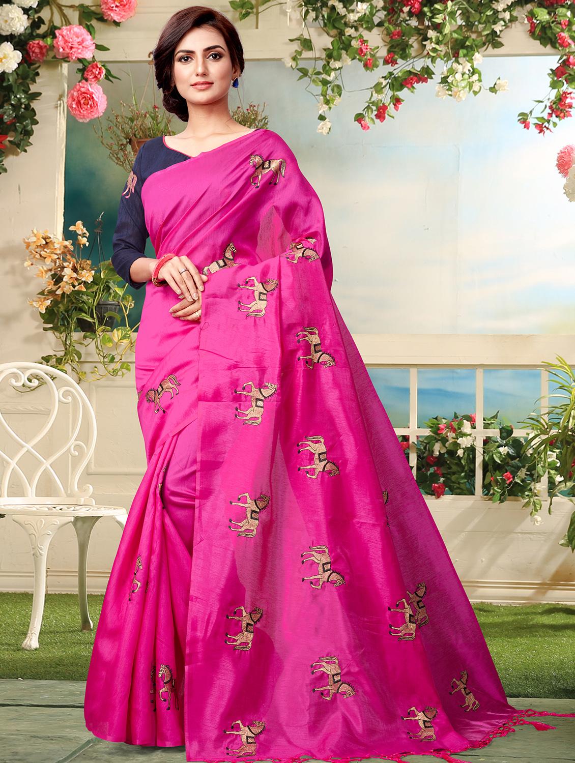 conversational magenta embroidered saree with blouse - 15936729 - Zoom Image - 1