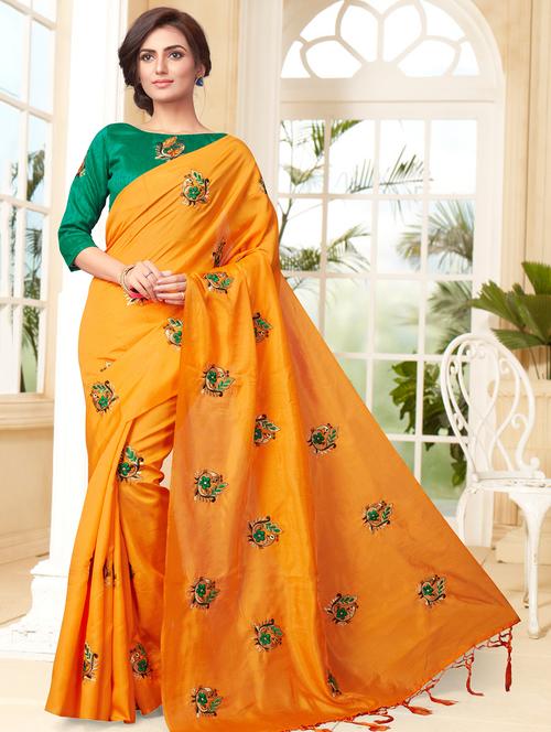 conversational orange embroidered saree with blouse - 15936730 - Standard Image - 1