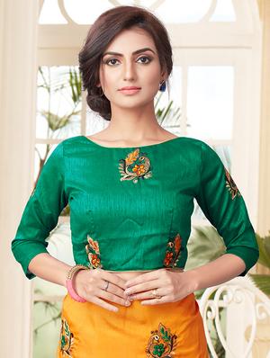 conversational orange embroidered saree with blouse - 15936730 - Standard Image - 3