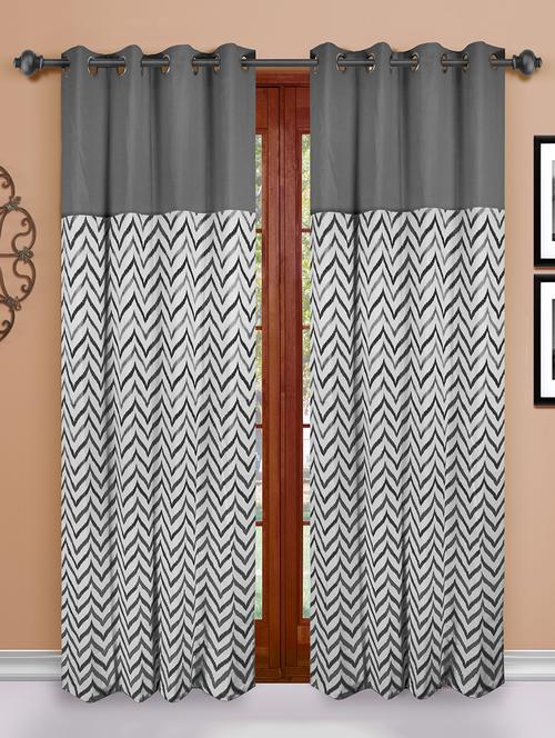 cotton grey orange ikat chevron printed eyelet curtain set - 15936857 - Standard Image - 1