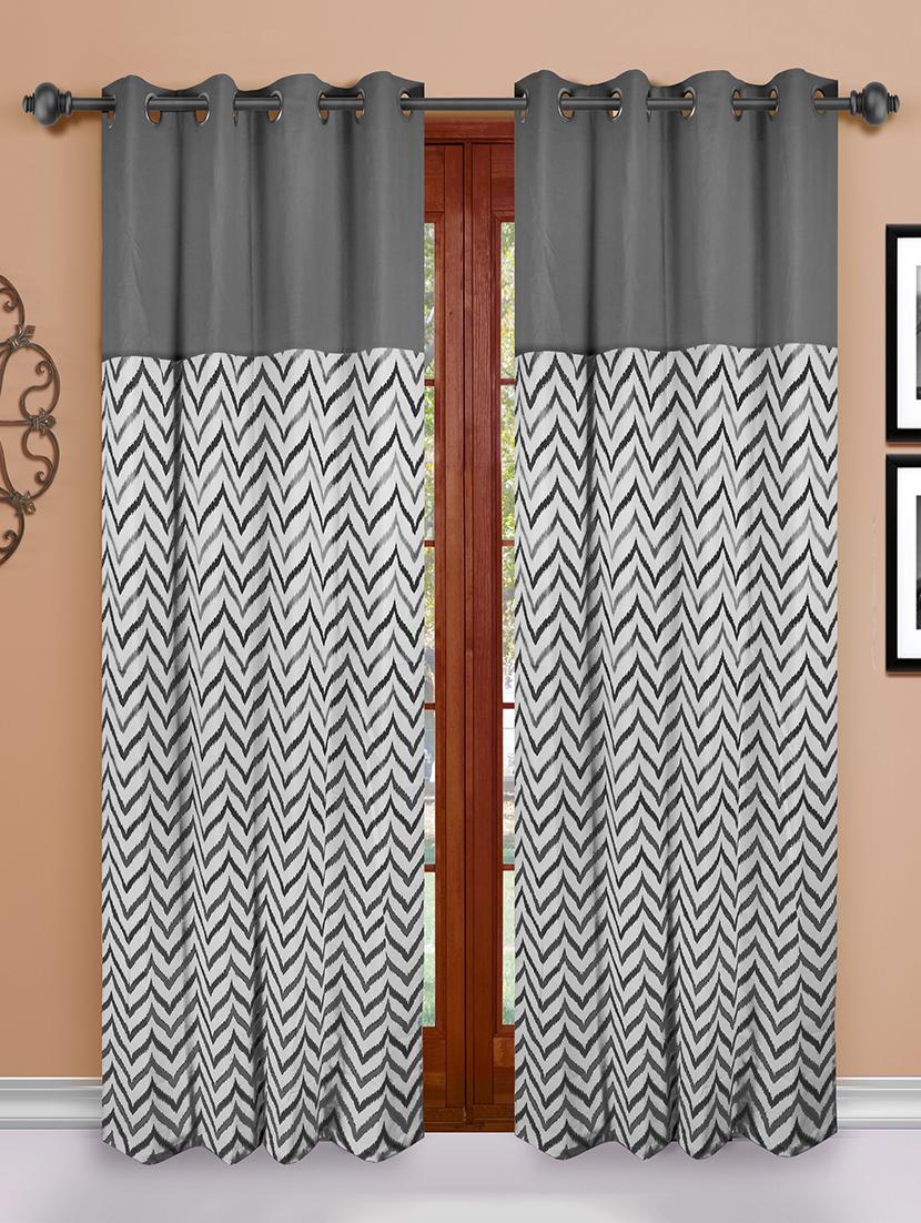 cotton grey orange ikat chevron printed eyelet curtain set - 15936857 - Zoom Image - 1
