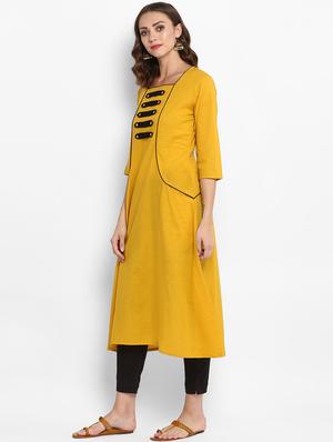 solid tab detail a-line kurta - 15936950 - Standard Image - 2