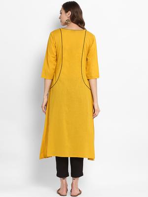 solid tab detail a-line kurta - 15936950 - Standard Image - 3
