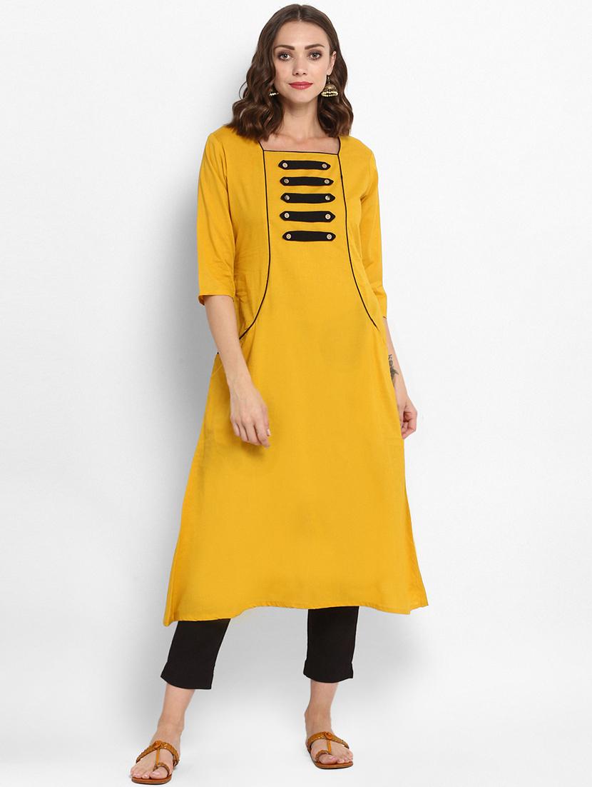 solid tab detail a-line kurta - 15936950 - Zoom Image - 1