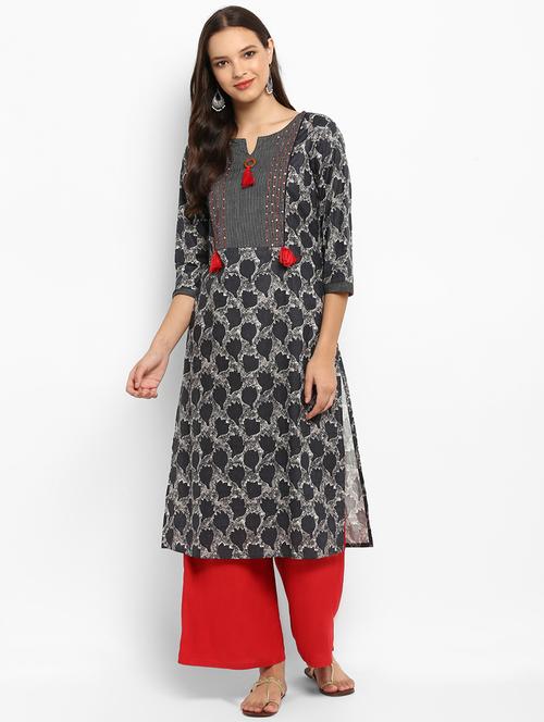 printed straight kurta with tassels - 15936954 - Very Small Image - 1
