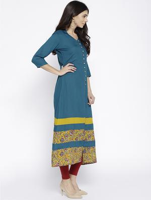 teal slit a-line kurta - 15936959 - Standard Image - 2