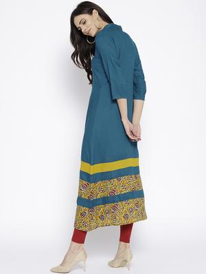 teal slit a-line kurta - 15936959 - Standard Image - 3