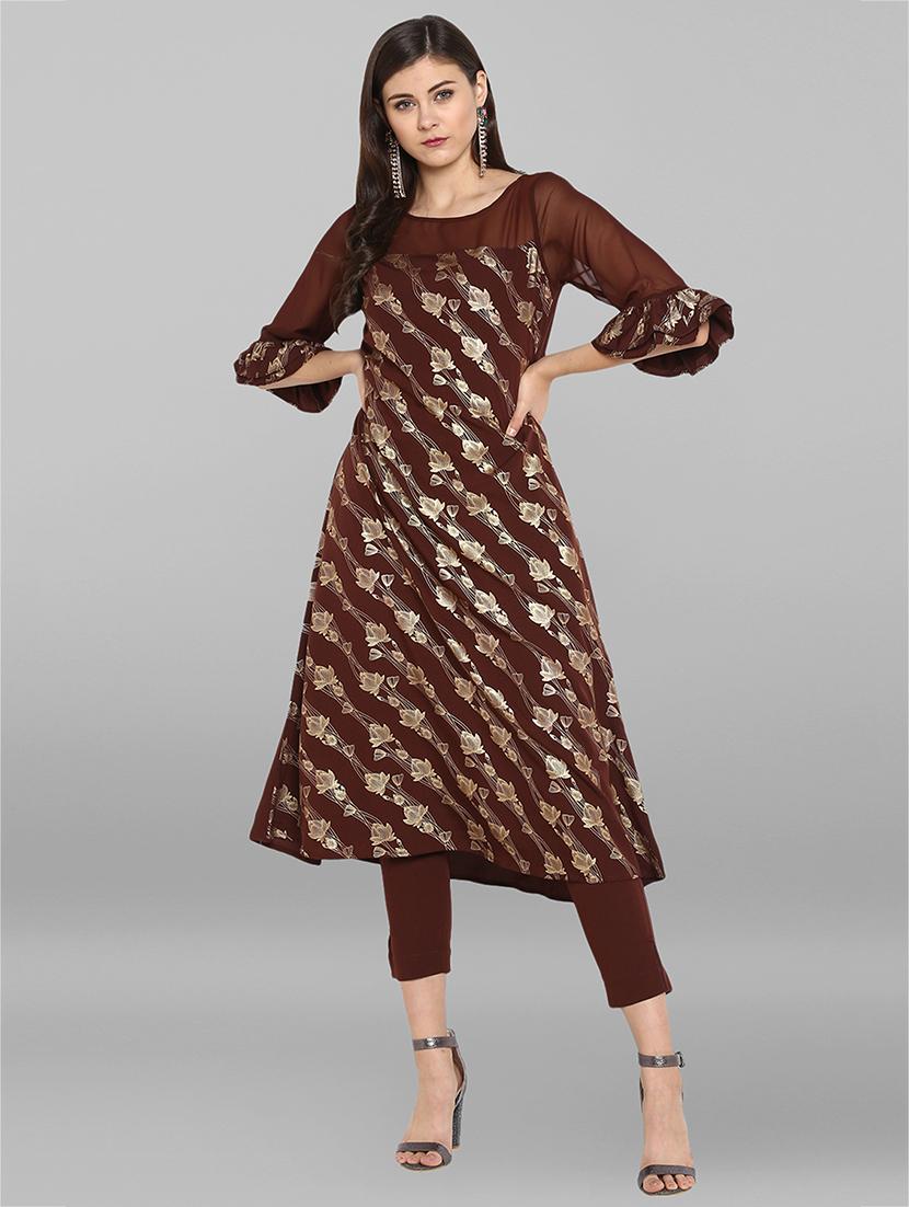 foil printed kurta with pant set - 15936993 - Zoom Image - 1