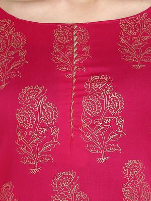 fuchsia foil printed kurta with pant set - 15937004 - Standard Image - 4