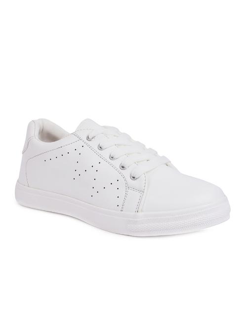 white faux leather laceup casual shoes - 15938148 - Standard Image - 1