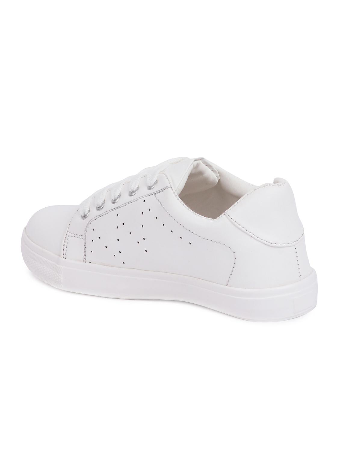 white faux leather laceup casual shoes - 15938148 - Zoom Image - 3