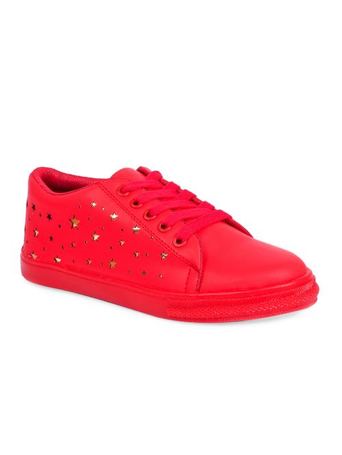 red faux leather laceup casual shoes - 15938151 - Standard Image - 1