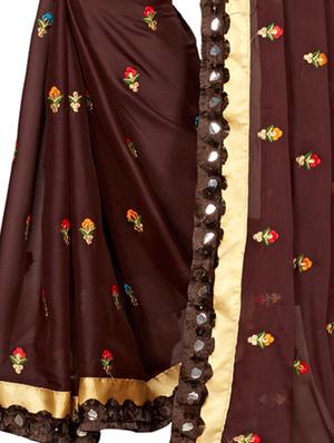mirror lace border floral embroidered saree with blouse - 15938633 - Standard Image - 3