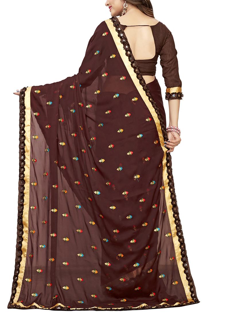 mirror lace border floral embroidered saree with blouse - 15938633 - Zoom Image - 2