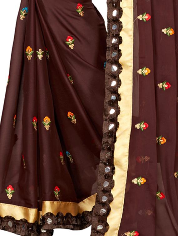 mirror lace border floral embroidered saree with blouse - 15938633 - Zoom Image - 3