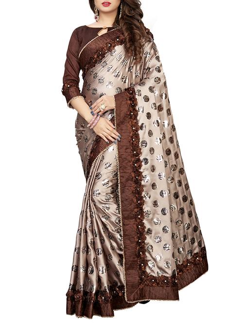 polka dots foil printed beige saree with blouse - 15938647 - Standard Image - 1