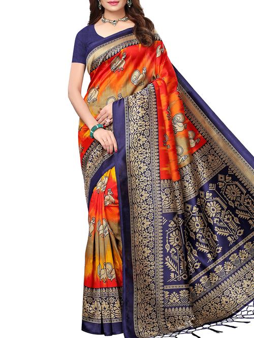 bird motif printed saree with blouse - 15940007 - Standard Image - 1