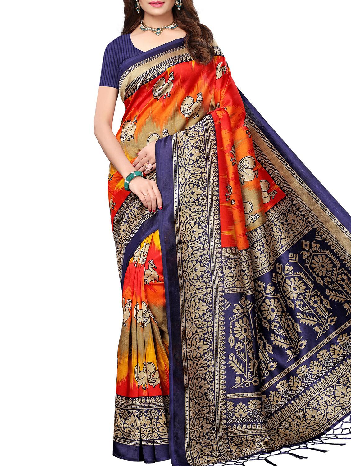 bird motif printed saree with blouse - 15940007 - Zoom Image - 1