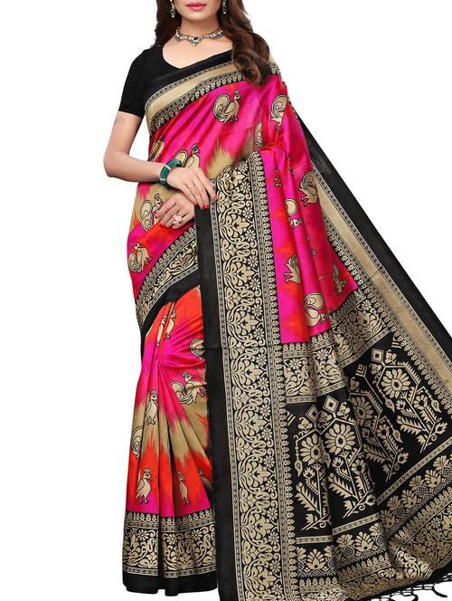bird motif printed saree with blouse - 15940008 - Standard Image - 1