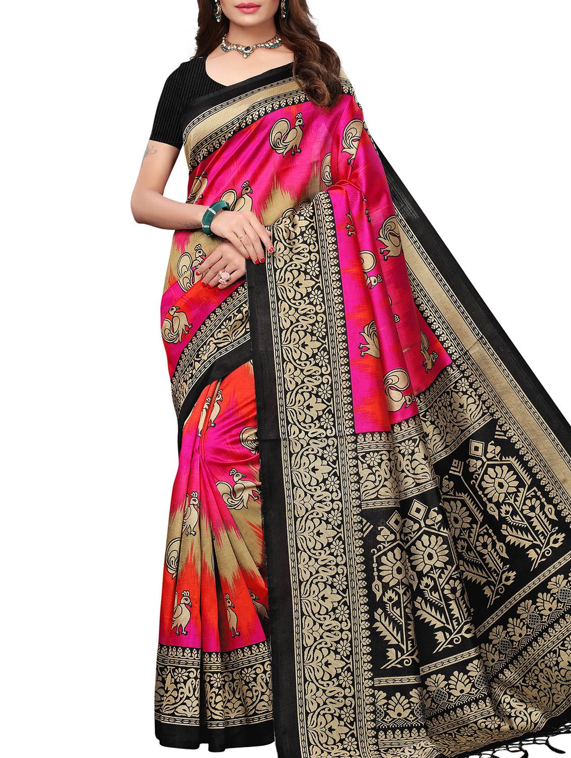 bird motif printed saree with blouse - 15940008 - Zoom Image - 1