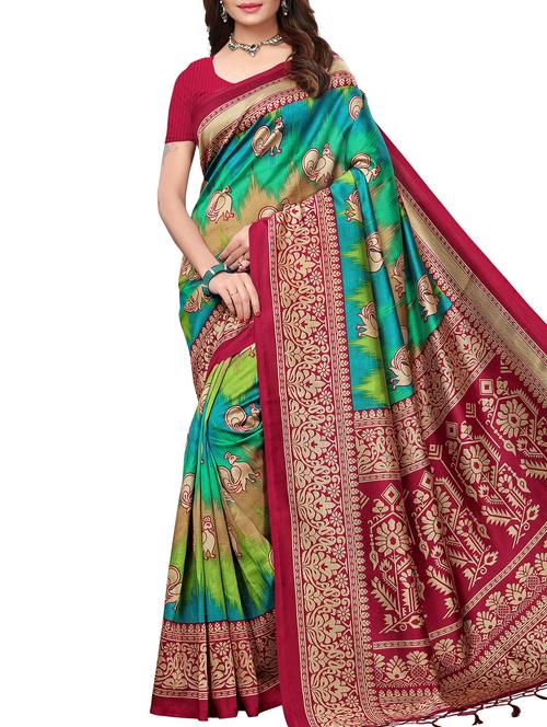 bird motif printed saree with blouse - 15940010 - Standard Image - 1