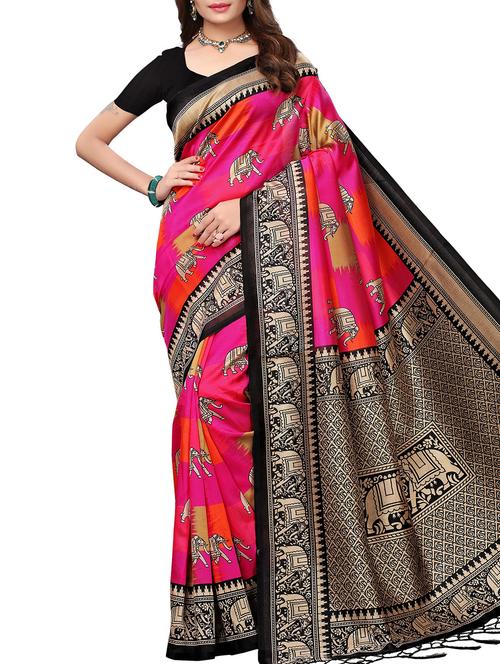 bird motif printed saree with blouse - 15940011 - Standard Image - 1