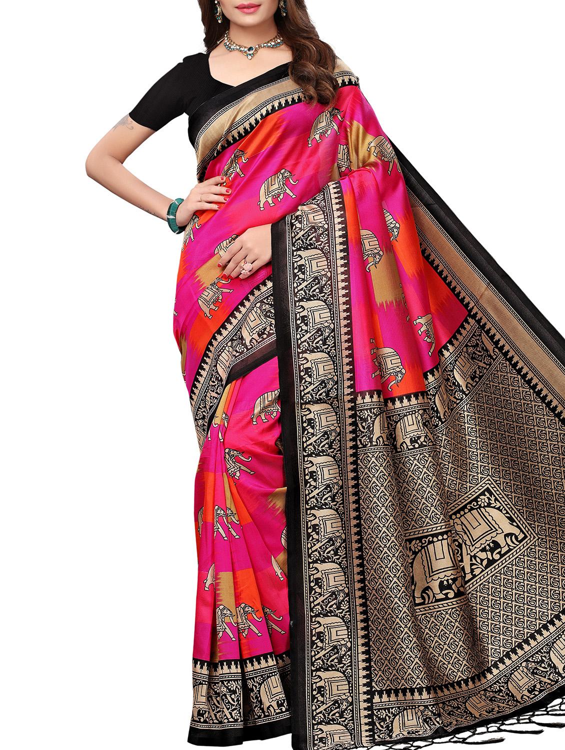bird motif printed saree with blouse - 15940011 - Zoom Image - 1