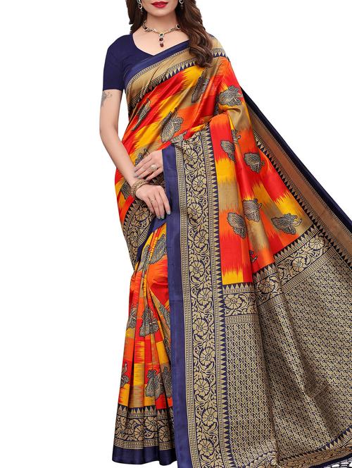 bird motif printed saree with blouse - 15940013 - Standard Image - 1