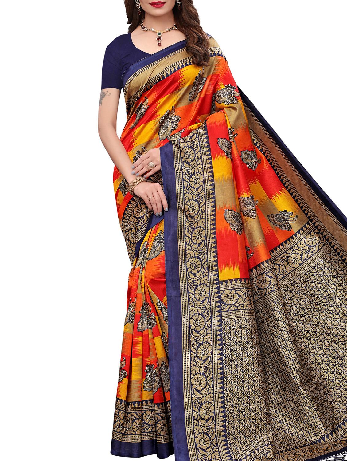 bird motif printed saree with blouse - 15940013 - Zoom Image - 1