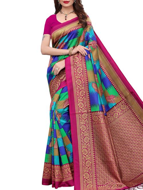 bird motif printed saree with blouse - 15940014 - Standard Image - 1