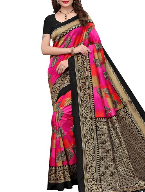 bird motif printed saree with blouse - 15940015 - Standard Image - 1