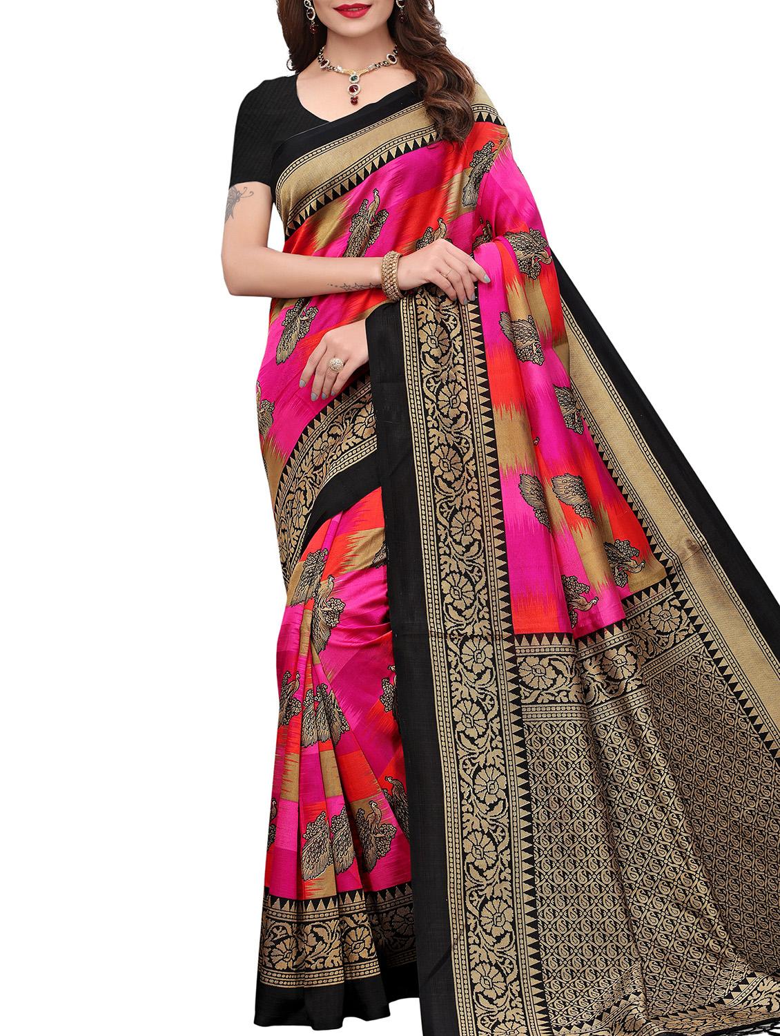 bird motif printed saree with blouse - 15940015 - Zoom Image - 1