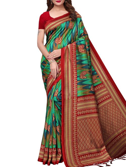 bird motif printed saree with blouse - 15940017 - Standard Image - 1