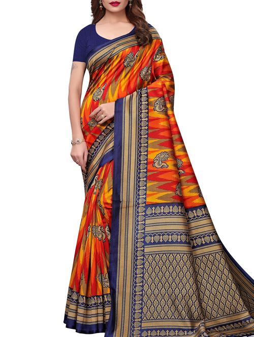 bird motif printed saree with blouse - 15940018 - Standard Image - 1