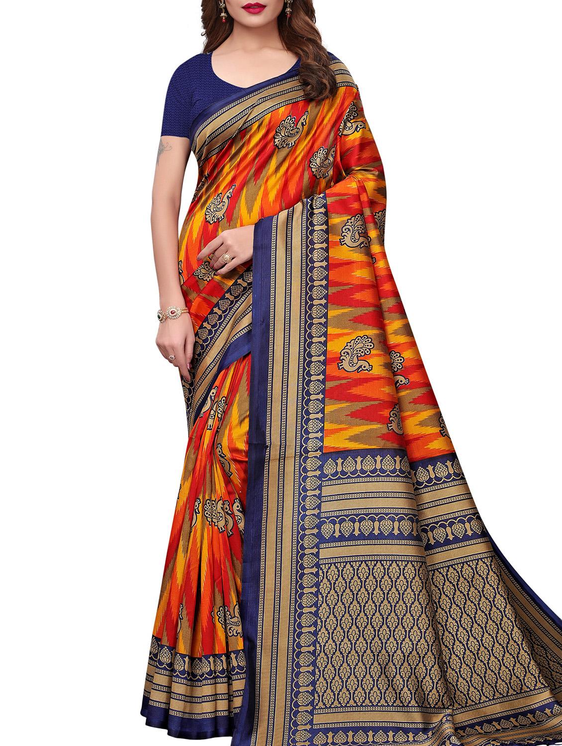 bird motif printed saree with blouse - 15940018 - Zoom Image - 1