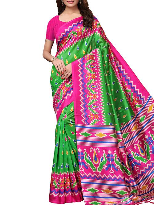 ethnic motif printed saree with blouse - 15940025 - Standard Image - 1