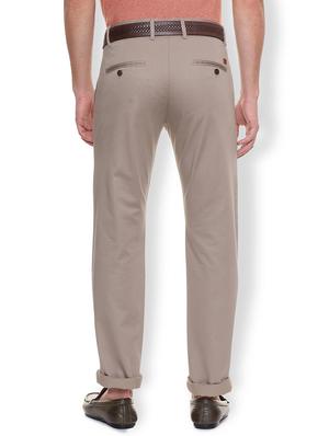 brown cotton flat front casual trousers - 15940084 - Standard Image - 2