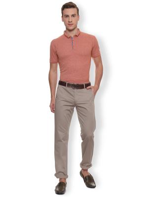 brown cotton flat front casual trousers - 15940084 - Standard Image - 3