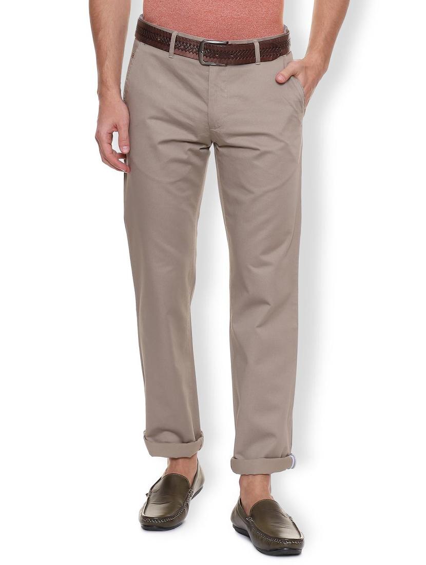 brown cotton flat front casual trousers - 15940084 - Zoom Image - 1